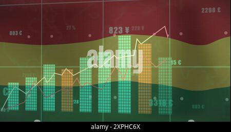Image d'analyse de données financières sur drapeau de la bolivie et graphiques linéaires Banque D'Images