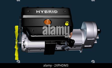 Gros plan d'un moteur hybride pour propulser des véhicules modernes Banque D'Images