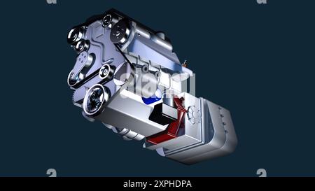 Gros plan d'un moteur hybride pour propulser des véhicules modernes Banque D'Images