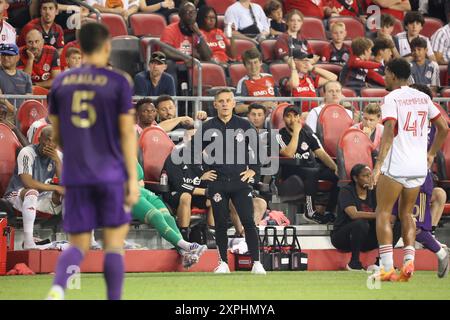 Toronto, ON, Canada, 3 juillet 2024, J. Herdman sur la ligne de contact lors d’un match de soccer de la Ligue majeure entre Toronto FC et Orlando SC au BMO Field. Banque D'Images