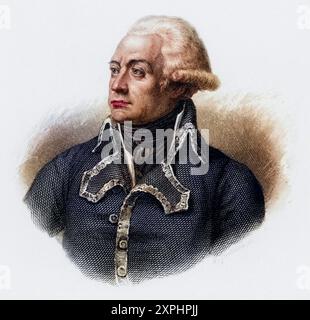 Charles François Dumouriez (1739-1823) Französischer soldat. Diente in den Französischen Revolutionskriegen. Sein Glaube an eine konstitutionelle monarchie erregte den Verdacht der Revolutionäre und er wurde nach Paris gerufen. AUS Angst um sein Leben ergab er sich den Feinden Frankreichs und ließ sich schließlich in England nieder. Französische Révolution. Kupferstich 1895., Historisch, digital restaurierte Reproduktion von einer Vorlage aus dem 19. Jahrhundert, date du dossier non précisée Banque D'Images