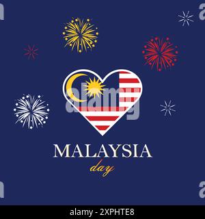 Joyeux jour de la Malaisie ! Fête nationale de Malaisie, jour de l'indépendance de la Malaisie, avec illustration vectorielle de drapeau et de feux d'artifice. Illustration de Vecteur