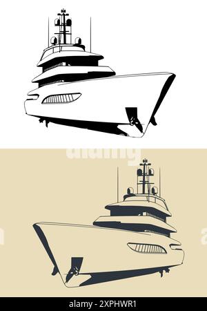 Illustrations vectorielles stylisées d'un grand superyacht Illustration de Vecteur