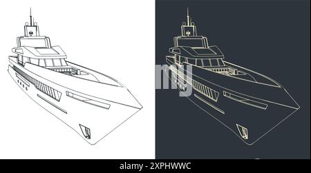 Illustrations vectorielles stylisées de superyacht Illustration de Vecteur