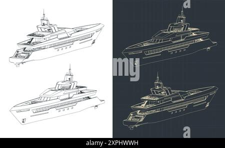 Illustrations vectorielles stylisées de plans isométriques de superyacht Illustration de Vecteur