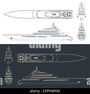 Illustrations vectorielles stylisées de dessins techniques de superyacht Illustration de Vecteur