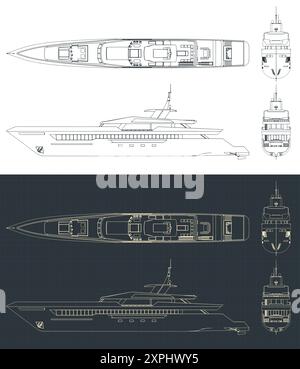 Illustrations vectorielles stylisées de dessins techniques de superyacht Illustration de Vecteur