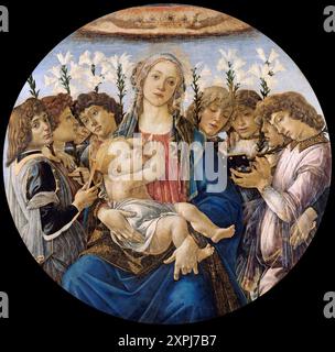 Maria mit dem Kind und singenden Engeln (um 1477), Mary with the Child and Singing Angels, Gemälde von Sandro Botticelli (1. März 1445 - 1510), einer der bedeutendsten Italienischen Maler und Zeichner der frühen Renaissance, Historisch, digital restaurierte Reproduktion von einer Vorlage, date d'enregistrement non indiquée Banque D'Images