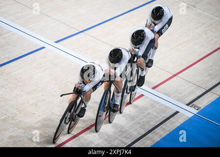 Le Bourget, France. 06 août 2024. Équipe d'Allemagne sur la piste cyclable, Jeux Olympiques Paris 2024 le 6 août 2024 à Saint-Quentin-en-Yvelines au Bourget, France - photo Matthieu Mirville/DPPI Media/Panoramic Credit : DPPI Media/Alamy Live News Banque D'Images