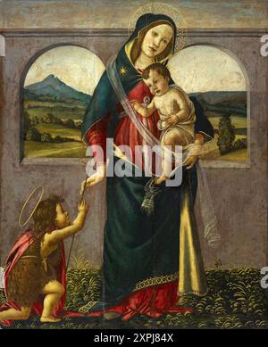 Madonna mit Kind und dem Heiligen Johannes dem Täufer, Vierge et enfant avec l'enfant Saint Jean Baptiste, Gemälde von Sandro Botticelli 1. März Banque D'Images