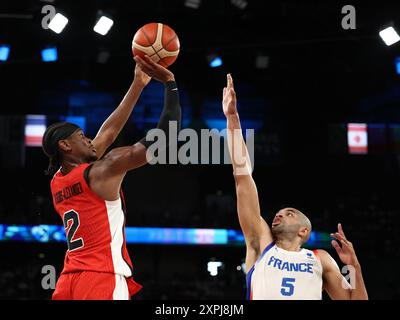 Paris, France. 06 août 2024. Julien Mattia/le Pictorium - Basketball 5x5 - finale 1/4 - France-Canada - Paris 2024 - 06/08/2024 - France/Seine Saint Denis/Paris - quart de finale de Basketball 5x5 entre la France et le Canada aux Jeux Olympiques de Paris, Arena Bercy, 6 août 2024. Crédit : LE PICTORIUM/Alamy Live News Banque D'Images