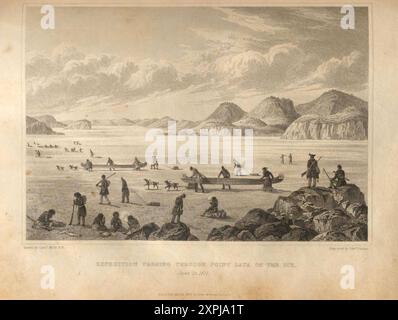 Expédition passant par point Lata sur la glace, juin 1821. Illustration tirée du récit d'un voyage vers les rives de la mer polaire, par le capitaine John Franklin, vers 1820 Banque D'Images