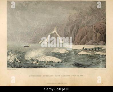 Expédition doublant Cape Barrow, juillet 1821. Illustration tirée du récit d'un voyage vers les rives de la mer polaire, par le capitaine John Franklin, vers 1820 Banque D'Images