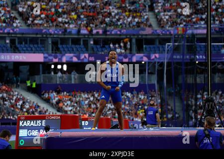 KARALIS Emmanouil de Grèce Athlétisme finale de la voûte à la perche masculine pendant les Jeux Olympiques de Paris 2024 le 5 août 2024 au site d'escalade le Bourget Sport au Bourget, France - photo Gregory Lenormand/DPPI Media/Panoramic Credit : DPPI Media/Alamy Live News Banque D'Images