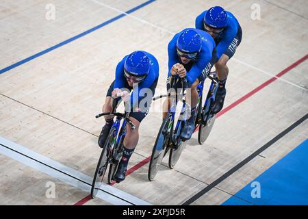 Le Bourget, France. 06 août 2024. Équipe d'Italie sur la piste cyclable, Jeux Olympiques Paris 2024 le 6 août 2024 à Saint-Quentin-en-Yvelines au Bourget, France - photo Matthieu Mirville/DPPI Media/Panoramic Credit : DPPI Media/Alamy Live News Banque D'Images