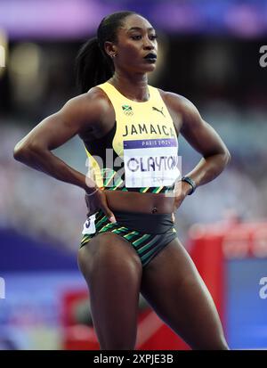 La jamaïcaine Rushell Clayton devant la demi-finale féminine du 400 m haies au stade de France le onzième jour des Jeux Olympiques de Paris 2024 en France. Date de la photo : mardi 6 août 2024. Banque D'Images