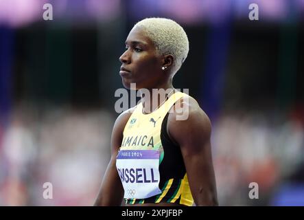 La jamaïcaine Rushell Clayton devant la demi-finale féminine du 400 m haies au stade de France le onzième jour des Jeux Olympiques de Paris 2024 en France. Date de la photo : mardi 6 août 2024. Banque D'Images