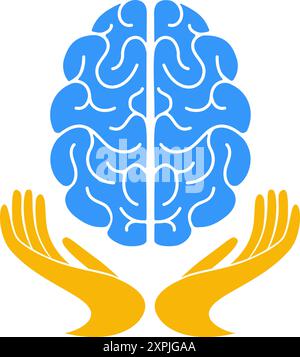 Deux mains humaines sont maintenues le concept de cerveau sain de soutien du cerveau humain Illustration de Vecteur