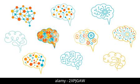 Symbole abstrait du cerveau humain dans un style plat Illustration de Vecteur