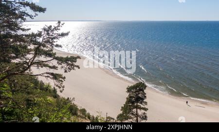 Côte de la mer Baltique à Miedzyzdroje, Pologne. Vue aérienne sur la plage et l'eau, photo Drone Banque D'Images