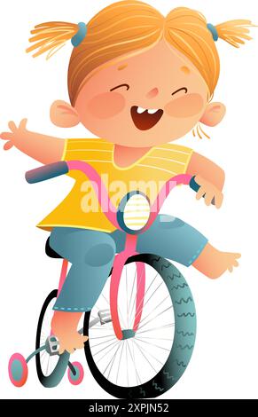 Redhead Girl Riding a Bicycle Cartoon pour les enfants Illustration de Vecteur