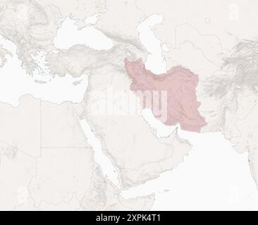 Vue satellite de la carte et des frontières de l'Iran, carte physique moyen-Orient, péninsule arabique, carte avec reliefs et montagnes. Banque D'Images