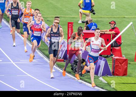 Saint Denis, France. 06 août 2024. Jakob Ingebrigtsen (NOR), Timothy Cheruiyot (KEN), Josh Kerr (GBR), Athlétisme, finale du 1500m masculin aux Jeux Olympiques de Paris 2024 le 6 août 2024 au stade de France à Saint-Denis près de Paris, France - photo Baptiste Autissier/Panoramic/DPPI crédit média : DPPI Media/Alamy Live News Banque D'Images