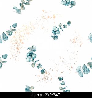Cette belle Eucalyptus Leaves Watercolor Seamless Pattern ajoute du charme à votre espace magnifiquement Banque D'Images