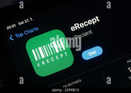 OSTRAVA, RÉPUBLIQUE TCHÈQUE - 27 JUILLET 2024 : application mobile eRecept utilisée en République tchèque pour obtenir des ordonnances médicales Banque D'Images