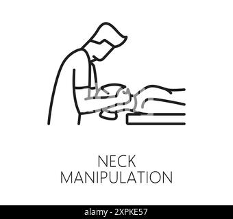 Icône de médecine chiropratique de manipulation du cou pour la thérapie chiropraticienne, pictogramme de ligne vectorielle. Traitement médical chiropratique et ph orthopédique corporel Illustration de Vecteur