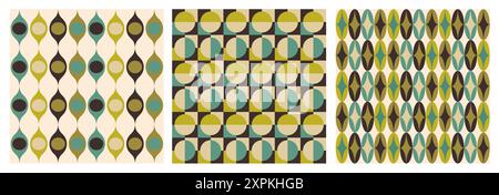 Illustration vectorielle de fond de motif abstrait définie dans le style vintage des années 70. Collection de design groovy dans des couleurs rétro vertes et bleues. Parfait pour mur Illustration de Vecteur