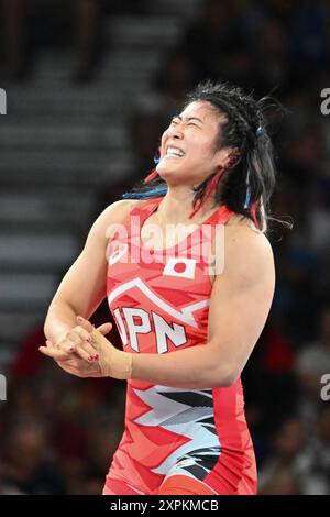 OZAKI Nonoka Japan (JPN), OBORUDUDU Blessing (NIR), match féminin de la médaille de bronze de la lutte Freesyle 68kg au champ-de-mars Arena, lors des Jeux Olympiques de Paris 2024, 6 août 2024, Paris, France. Crédit : Enrico Calderoni/AFLO SPORT/Alamy Live News Banque D'Images