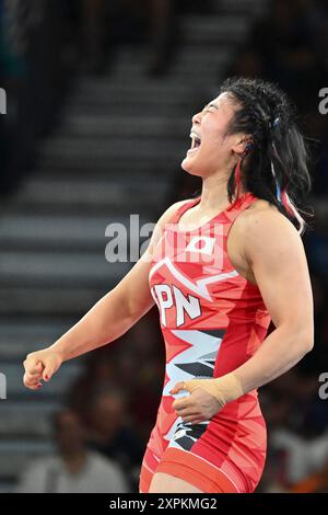 OZAKI Nonoka Japan (JPN), OBORUDUDU Blessing (NIR), match féminin de la médaille de bronze de la lutte Freesyle 68kg au champ-de-mars Arena, lors des Jeux Olympiques de Paris 2024, 6 août 2024, Paris, France. Crédit : Enrico Calderoni/AFLO SPORT/Alamy Live News Banque D'Images