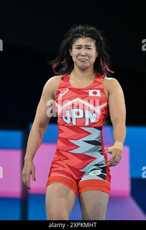 OZAKI Nonoka Japan (JPN), OBORUDUDU Blessing (NIR), match féminin de la médaille de bronze de la lutte Freesyle 68kg au champ-de-mars Arena, lors des Jeux Olympiques de Paris 2024, 6 août 2024, Paris, France. Crédit : Enrico Calderoni/AFLO SPORT/Alamy Live News Banque D'Images