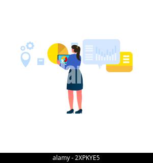 La fille travaille sur un diagramme circulaire. Banque D'Images