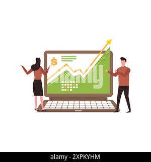 Un garçon et une fille regardent un graphique de revenu en dollars. Banque D'Images