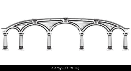 Coloration de contour de l'arc classique. Portail antique classique avec des colonnes en graphiques vectoriels. Colonne arche cadre de pilier roman greek antique line Illustration de Vecteur