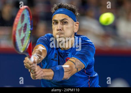 Montréal, Québec, Canada. 6 août 2024. Gros plan d'ALEJANDRO TABILO du Chili en première manche contre FRANCES TIAFOE des États-Unis en première manche à la Banque nationale ouverte au stade IGA de Montréal, Québec, Canada le 2024-08-06 (image crédit : © Yannick Legare/ZUMA Press Wire) USAGE ÉDITORIAL SEULEMENT! Non destiné à UN USAGE commercial ! Crédit : ZUMA Press, Inc/Alamy Live News Banque D'Images