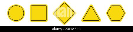 Ensemble de panneaux routiers ronds, carrés, rhombiques, triangulaires et jaunes hexagonaux. Illustration vectorielle des icônes pour avertir de la situation sur la route. W Illustration de Vecteur