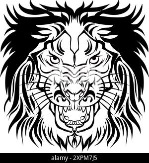 Tatouage d'image de lion avec fond blanc. Parfait pour les icônes, logos, autocollants et dessins de tatouage Illustration de Vecteur