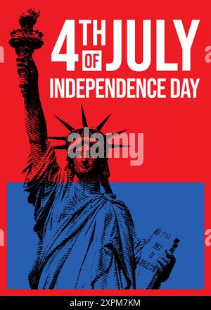 Affiche, bannière, flyer, arrière-plan, modèle, jour de l'indépendance du 4 juillet avec les salutations, et illustration de statue de liberté, pour publication sur les médias sociaux Illustration de Vecteur