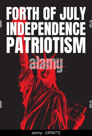 Affiche, bannière, flyer, arrière-plan, modèle, jour de l'indépendance du 4 juillet avec les salutations, et illustration de statue de liberté, pour publication sur les médias sociaux Illustration de Vecteur