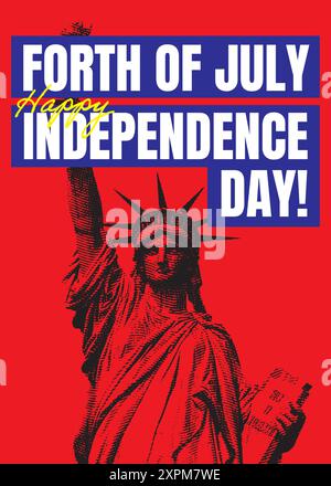 Affiche, bannière, flyer, arrière-plan, modèle, jour de l'indépendance du 4 juillet avec les salutations, et illustration de statue de liberté, pour publication sur les médias sociaux Illustration de Vecteur