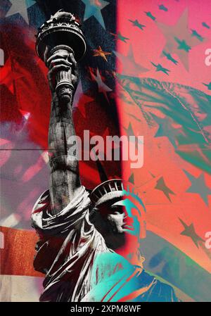 Fond abstrait du 4 juillet, jour de l'indépendance de l'Amérique, art ou papier peint de liberté de drapeau des États-Unis, effet texturé grungy et poussiéreux, états-unis Banque D'Images