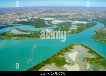 Traversée de Lawley River et Loongadda Pool dans les East Kimberley, Australie occidentale, vue aérienne Banque D'Images