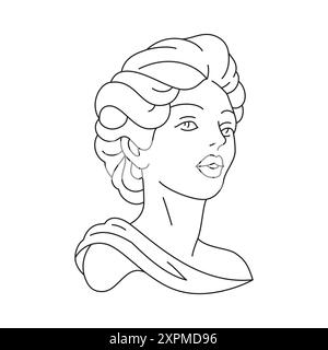 Y2K beauté grecque antique femme déesse Bust sculpture contemporaine pop art contour icône illustration vectorielle. Mode Romain femme gypse monument psyc Illustration de Vecteur