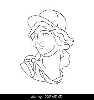 Y2K déesse grecque buste dans le style de rue cap contemporain pop art illustration vectorielle d'icône de contour. Antique femme romaine monument gypse mode surréaliste Illustration de Vecteur