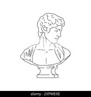 Y2K psychédélique ancien Dieu grec buste contemporain pop art illustration vectorielle d'icône de contour. Romaine antique homme tête de gypse monument culture classique s Illustration de Vecteur