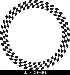 Cadre circulaire à carreaux. Motif de drapeau de Checker de course circulaire. Motif géométrique en damier. Motif carré d'échecs rallye noir et blanc. Cadre de chemin de roulement rond Illustration de Vecteur