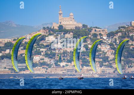 Ambiance, illustration, voile, cerf-volant homme&#39;s, lors des Jeux Olympiques Paris 2024 le 6 août 2024 à Marseille Marina, France Banque D'Images